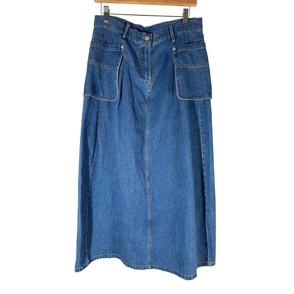 Gracia Blue Denim A Line Maxi Modest Skirt Size Large